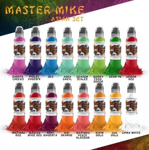 World Famous Tattoo Ink | Master Mike 16-Color Asian Set | 1 oz