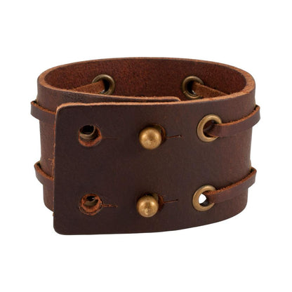 Double Laced Weathered Brown Leather Cuff Bracelet - Monster Steel