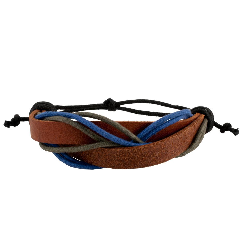 Multi-Colored Woven Tie-Close Leather and Cord Bracelet