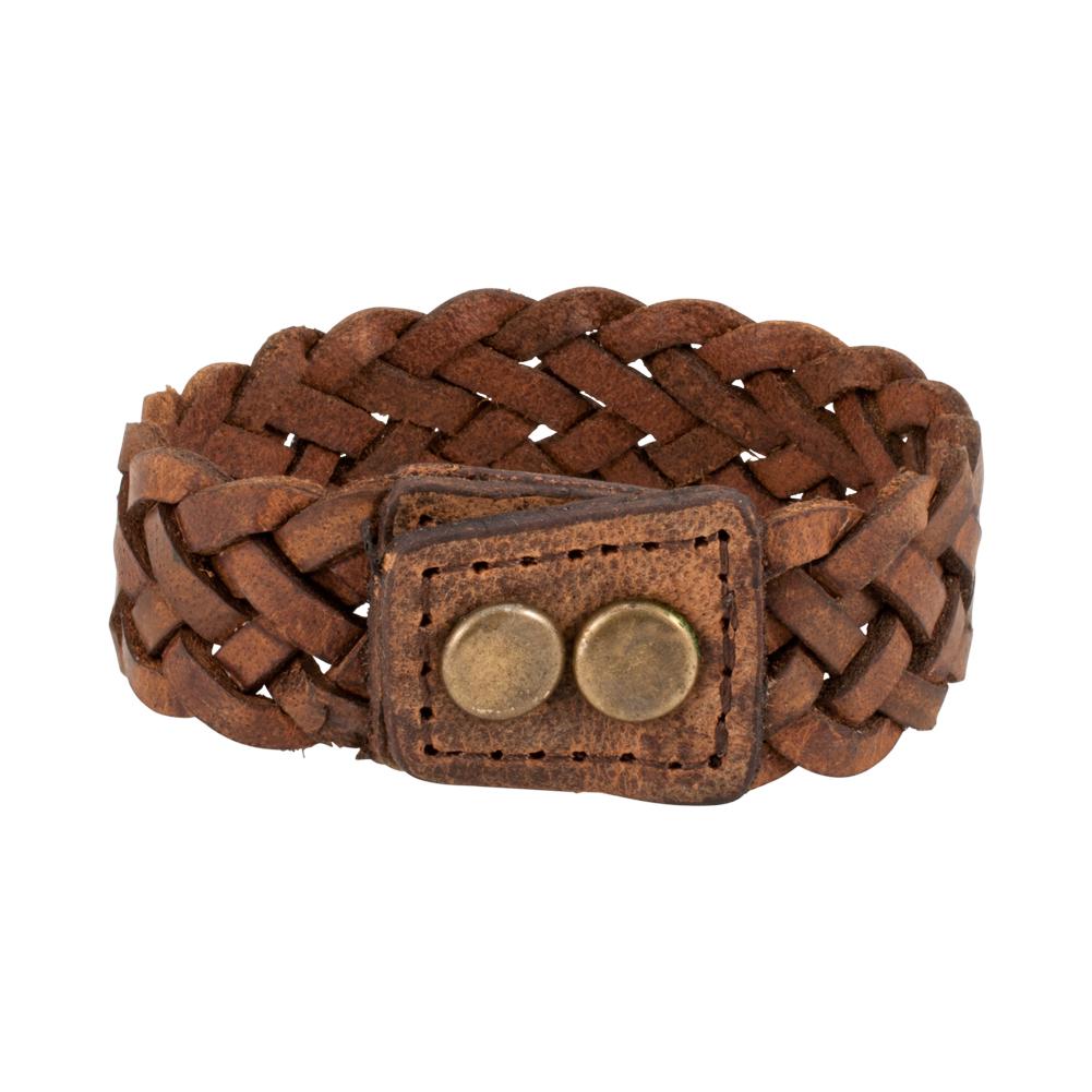 Brown Braided Wide Leather Double Snap Bracelet