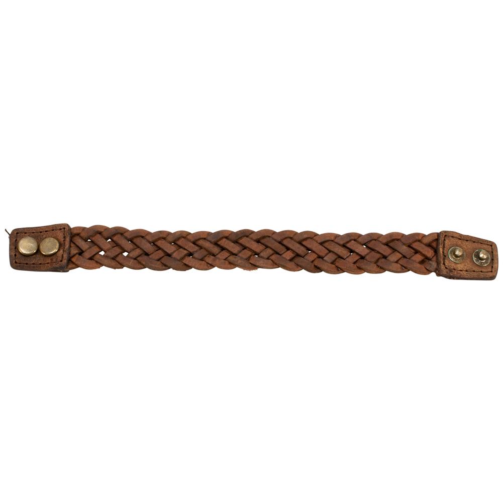 Brown Braided Wide Leather Double Snap Bracelet