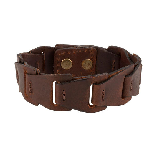 Brown Smooth Leather Link Double Snap Bracelet