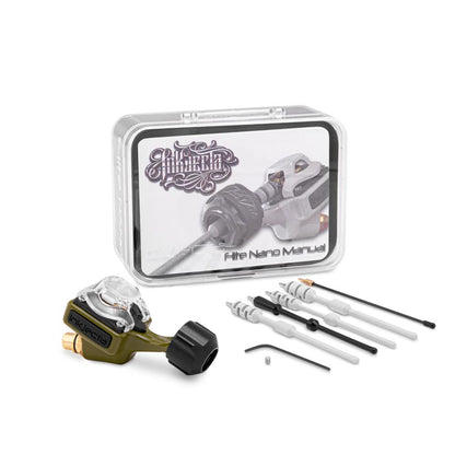 InkJecta Flite Nano Ultra Lite Tattoo Machine - Olive Green (box contents)