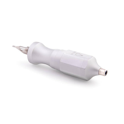 Peak Matrix Pen Rotary Tattoo Machine — Silver — Back View with Grip