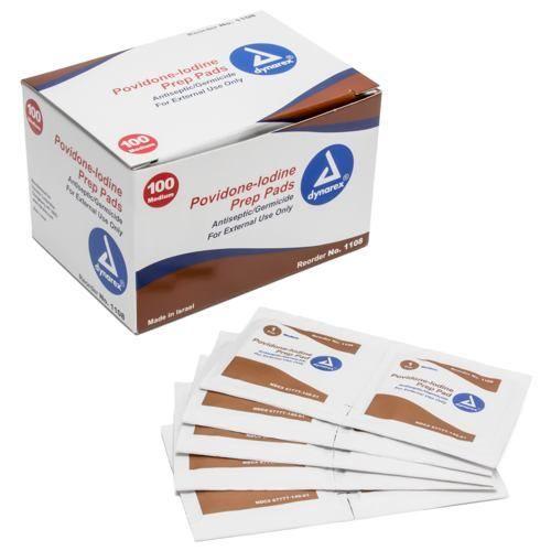 Povidone Iodine Prep Pads - Antiseptic - Box of 100