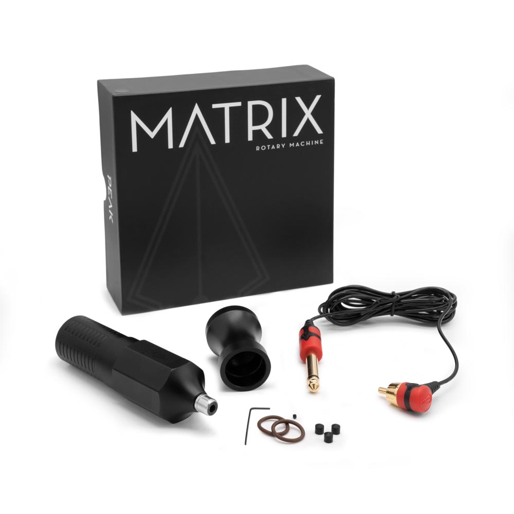 Peak Matrix Pen Rotary Tattoo Machine — Black — Packaging and Parts 2