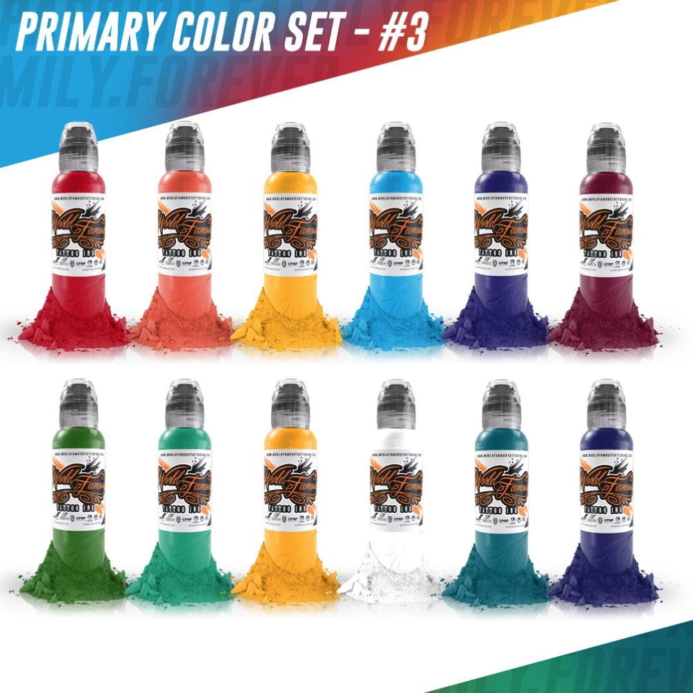 12 Bottle Primary Color Ink Set #3 — World Famous Tattoo Ink — 1oz