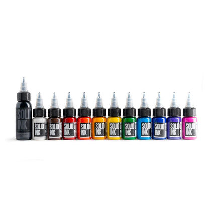 12 Color Mini Travel Set - Solid Ink - 1/2oz Bottles - Monster Steel