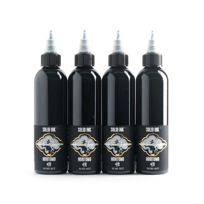 Horitomo 4 Bottle Sumi Set - Solid Ink - 8oz Bottles - Monster Steel