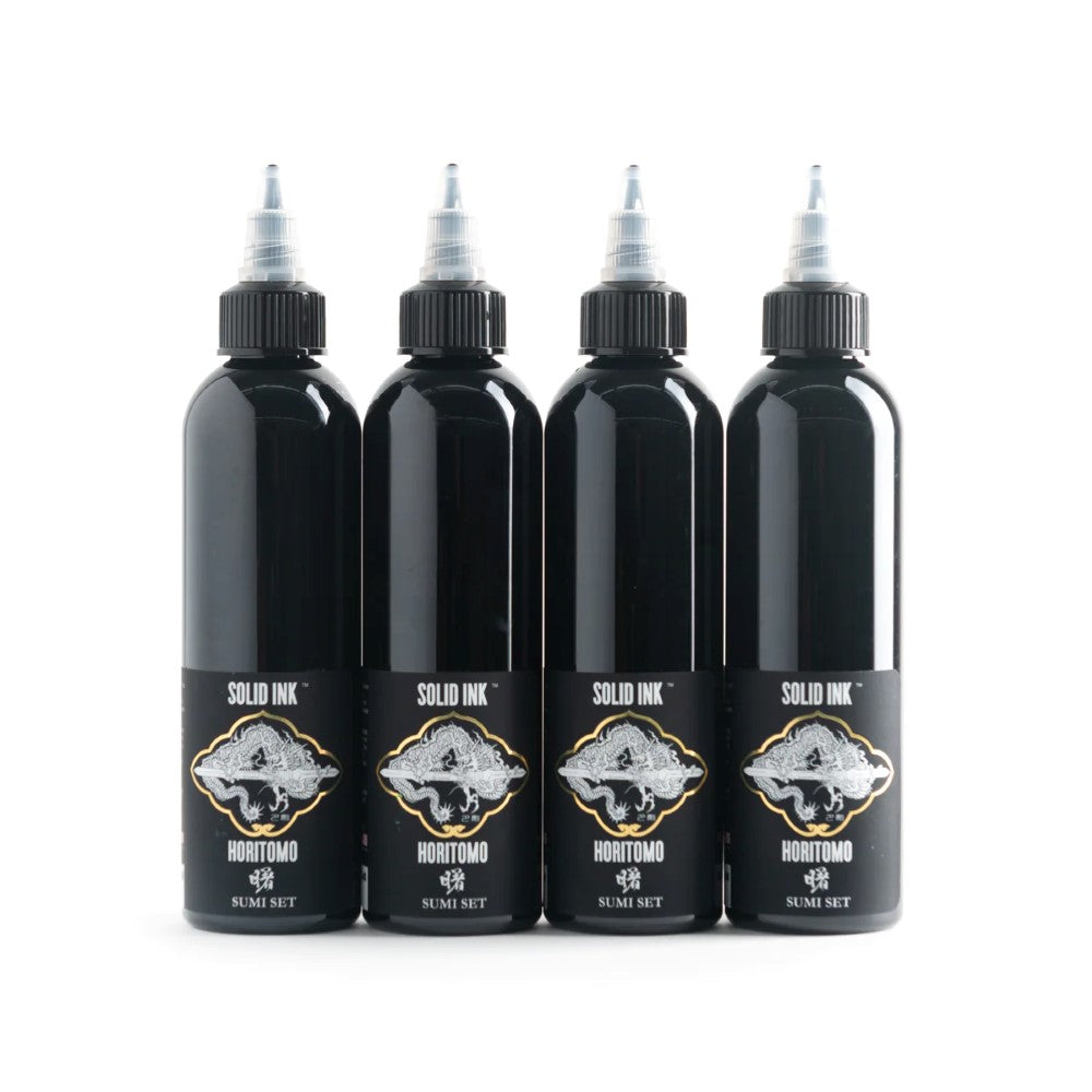 Horitomo 4 Bottle Sumi Set - Solid Ink - 4oz Bottles