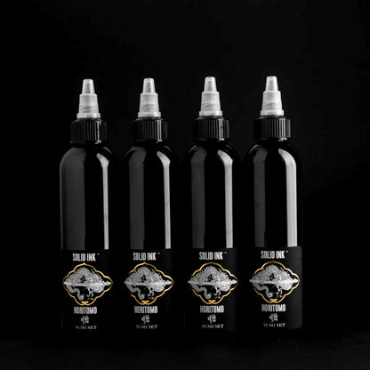Horitomo 4 Bottle Sumi Set - Solid Ink - 4oz Bottles - Monster Steel