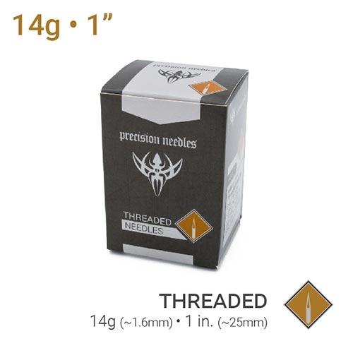 14g Threaded Sterilized 1" Precision Piercing Needles - Box of 100