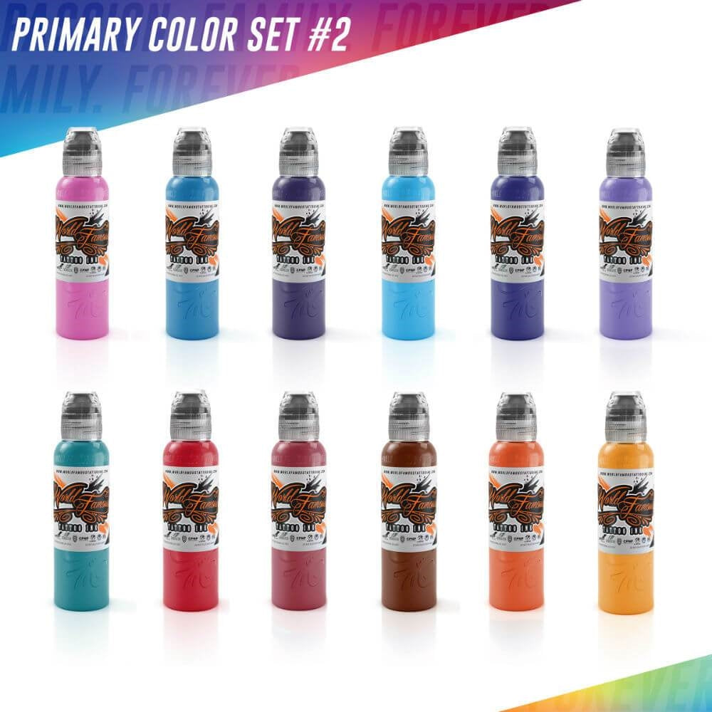 12 Bottle Primary Color Ink Set #2 — World Famous Tattoo Ink — 1oz